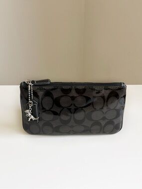 Coach Black and Brown Signature Pouch | Makeup Bag